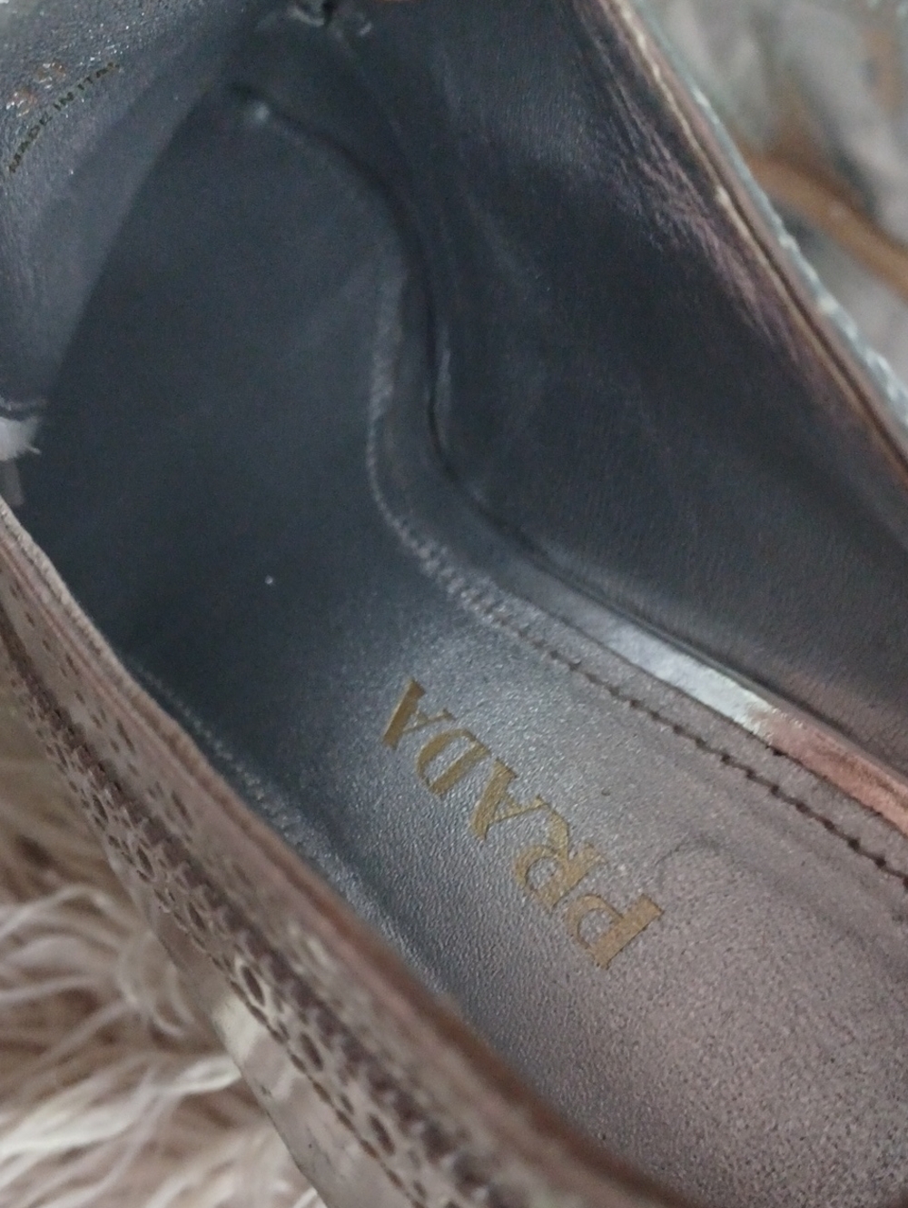PRADA Silver Metallic Leather Platform Oxford Shoes - Picture 5 of 16